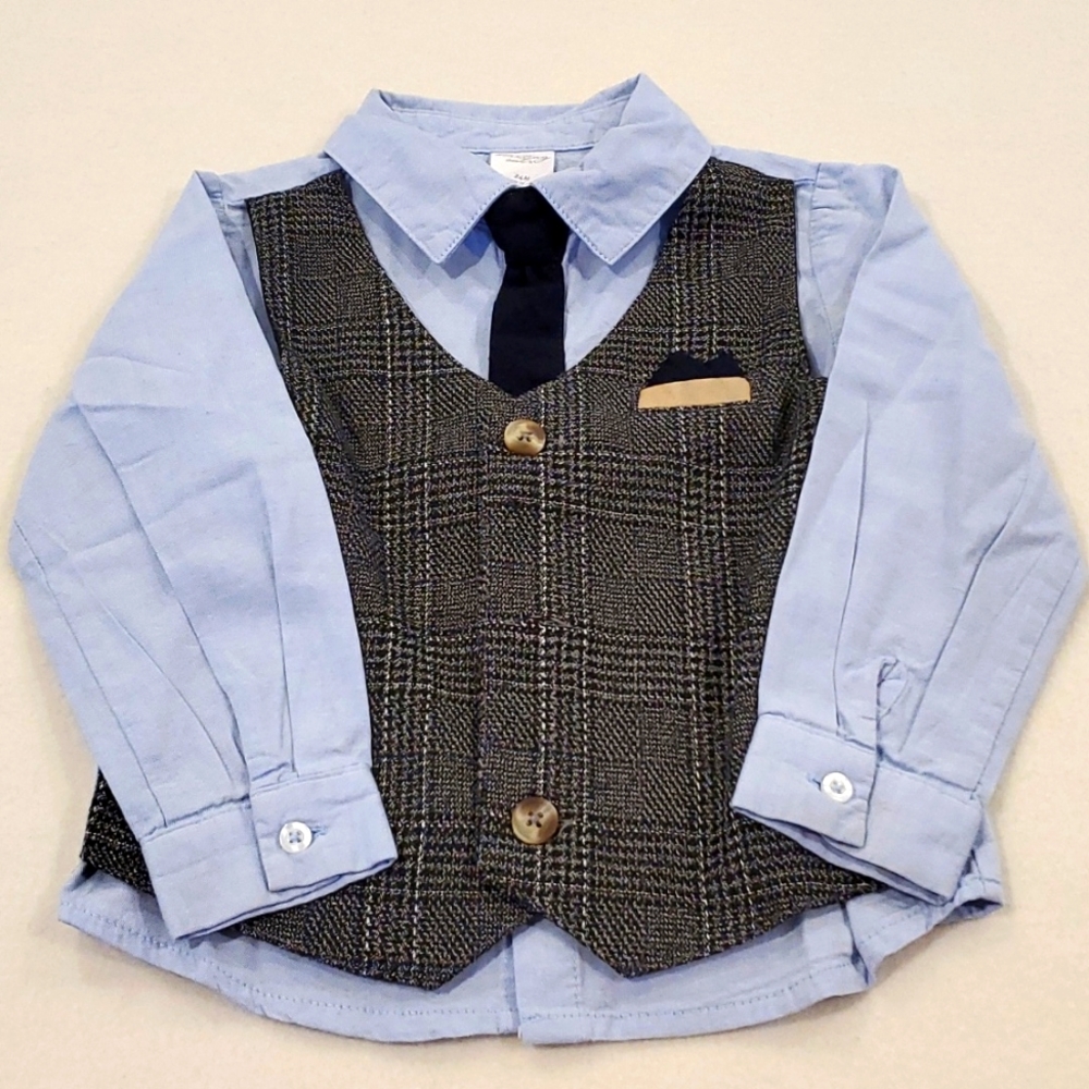 Starting Out Button Down Long Sleeve Shirt with Tie & Vest